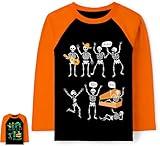 Boy Skeleton Shirt Halloween Glow-In-the-Dark Skull Dance Tshirt for Toddler Long Sleeve Tee Top Kid Fall Clothes Outfit 7-8T