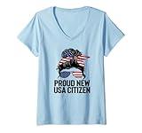 Womens Proud Citizens US American New Citizenship Gifts USA Flag V-Neck T-Shirt