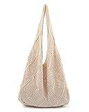 Stizimn Crochet Mesh Beach Tote Shoulder Hobo Aesthetic Summer Bag for Women (Beige)