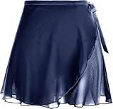 Lusofie Dance Skirts for Women with Elastic Ties Navy Blue Short Ballet Skirt Sheer Chiffon Adjustable Women's Ballet Wrap Skirt Adult Yoga Dance Skirts for Girls (Navy Blue)