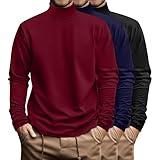 Ficerd 3 Pack Men's Big and Tall Turtleneck Shirts Cotton Long Sleeve Turtle Neck Tops Plus Size Loose Fit Basic Tee(Black, Navy Blue, Wine Red,4X-Large)