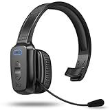 LEAYU Bluetooth Headset, 60hrs Noise Canceling V5.2 Over Head Headphones, Single Ear Trucker Wireless Headset with Mic, Mute Button, Multipoint, for Phones PC Computer Truck Driver Office Work - Black