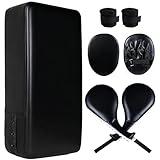 Tideme 7 in1 Taekwondo Kick Pad Set, Boxing Training Equipment, Martial Art Kicking Pad, PU Leather Boxing Focus Pad, Target Punching Pads and Hand Wraps for Karate, Sparring, MMA, Muay Thai,Black