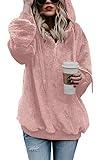COCOLEGGINGS Womens 1/4 Zip Oversized Fuzzy Hoodies Sherpa Fleece Pullover Tops Pink M