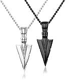 Jstyle Stainless Steel Pendant Necklace For Mens Cool Spearpoint Arrowhead Pendant Chain Necklace Set Black & Silver Tone