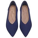 ATHMILE Pointed Toe Flats for Women Ultra-Comfortable Knit Ballet Flats Shoes for Women with Memory Foam & Padding, Machine Washable Womens Flats for Work Office Casual Walking Wedding Blue