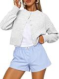 Trendy Queen Cropped Cardigan Sweaters for Women Lightweight Crop Knit Y2k Fall Outfits Fashion Clothes 2025 Grey M