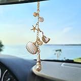 Sea Shells Car Decor,Cute Coastal Hanging Charm for Rear View Mirror, Boho Beach Themed Car Accessories,Hand-Made Starfish Conchas Aesthetic Ornament Pendant for Women
