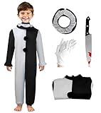 Pigmiss Kids Art The Clown Terrifying Costume Horror Mask Killer Scary Halloween Masquerade Party Cosplay Outfits, 110cm White