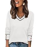 WIHOLL Button Down Shirts for Women Long Sleeve Business Casual Outfits Pullover Ladies Sweaters Fall Fashion 2025 Cute Soft Going Out Tops Color Block White L