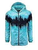 SCREENSHOTBRAND-S51006 Lightweight Hooded Water Resistant Windbreaker - Tie Dye Full Zipper Wind Rain Jacket-Teal-Medium