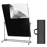WELLMAKING Photography Light Diffuser Screen 79x59'' with Translucent, Silver and Black Cloth, Degree Rotatable Frame and 7-10 Feet Height Adjustable Support Stand with Casters for Studio Photo Video