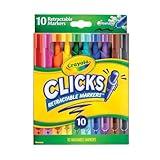 Crayola Clicks Retractable Tip Markers (10ct), Stocking Stuffers for Kids & Toddlers, Cone Tip Washable Art Marker Set, Coloring Book Supplies, No Dry, 3+