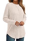 AUTOMET Plus Size Clothes Womens Long Sleeve Shirts Fall Fashion Tops 2025 Crewneck Dressy Sweaters Tunic Winter Casual Outfits Apricot XL