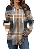Womens Fall Fashion 2025 Crewneck Sweatshirts Long Sleeve Tops Hoodies Business Casual Outfits Teachers School Plaid Coffee XL