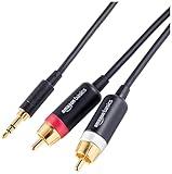 Amazon Basics 3.5mm Stereo Aux to 2 x RCA Audio Cable Adapters, 4 Feet/1.2 m, for Connecting Amplifiers, Speakers, with Gold-Plated Plugs, Black