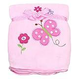 Spasilk Baby Girls' Newborn Extra Thick Plush Blanket with Satin Trim, Pink Butterfly, One Size