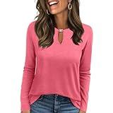 Long Sleeve Shirts for Women Crew Neck Women Long Sleeve Tops Casual Fall Tops Trendy Cute T Shirts Outfits Clothes (US, Alpha, Medium, Regular, Regular, Roese red)