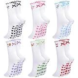 Hercicy 6 Pairs Women Cute Pilates Socks Grip Crew Yoga Non Slip Bowknot Athletic Embroidered Grippy Socks with Ruffle for Ballet Dance Running Workout Hospital
