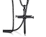 Rehoboth Men's Stainless Steel Nail Cross Pendant Necklace for Womens Mens With 24 Inch Chain Polished Black