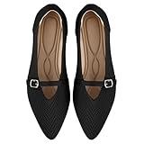 LGCMRH Flats for Women Pointed Toe Knit Ballet Comfortable Dressy Washable Mary Jane Flat Shoes Black US8.5