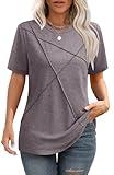 Plus Size Shirts for Women Short Sleeve Casual Tops Trendy Summer Clothes Beach Fashion Coffee Grey 2XL