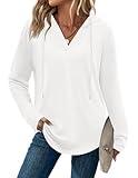 Zeagoo Hoodies for Women Trendy Fall Fashion 2025 V Neck Oversized Sweatshirt Plus Size Tops Clothes White XXL