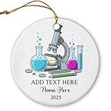 Scientist Ceramic Keepsake Gifts for Men Women Science Teacher, Personalized Text & Name Scientist Ornament Christmas 2025, Biological Science Xmas Tree Ornaments, Custom Science Lab Ceramic Ornament