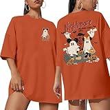 Halloween Oversized Shirts for Women Spooky Season T-Shirt Halloween Pumpkin Costume Ghost Fall Tees Top
