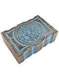 S.B.ARTS Premium Wooden Mini Jewellery Box Blue Tree Design-Trinket Box Ladies-Jewellery Storage Case-Antique Look-Traditionally Handcrafted Keepsake Box Jewellery Organiser-Home Decor Accessories