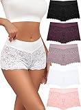 ALL OF SHE Lace Boy Shorts Sexy Cheeky Panties Breathable Womens Underwear Stretch Cotton Waistband Underwear Women 5 Pack