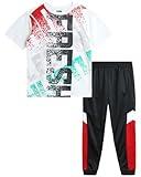 Quad Seven Boys Jogger Set - 2 Piece Performance T-Shirt and Active Tech Tricot Pants (4-18), Size 4, White Red Fresh, Size 4, White Red Fresh