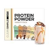 Clean Simple Eats Whey Protein Powder, Variety Pack, Naturally Sweetened Flavors, 100% Grass Fed Protein Powder with Digestive Enzymes & No Artificial Ingredients, Gluten Free, 10 Single Serve Packs