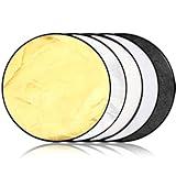 Yuntau Photography Reflector 5 in 1 Light Reflectors for Photography Collapsible Photoshoot Props with Bag for Photo Studio Lighting, Translucent, Silver, Gold, White and Black(12 Inches)