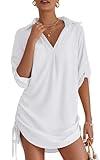 MOHHOM Swimsuit Coverup for Women Bathing Suit Cover Up Summer Swimwear Drawstring Beach Bikini Dress Shirt(White,L)