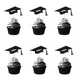 Arthsdite 24Pcs 2025 Graduation Cap Cupcake Toppers Congrats Grad 2025 Graduation Cap Cupcake Picks Class of 2025 Cake Decorations for 2025 College Graduation Theme Party Decor - Black Glitter