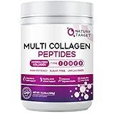 NATURE TARGET Multi Collagen Peptides Powder - Type I, II, III, V, X - Hydrolyzed Collagen Peptides with Vitamin C Hyaluronic Acid, Supports Skin Hair Nail & Joint, Grass-Fed, Non-GMO, 35 Servings