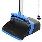 NACENA Broom and Dustpan Set, 52-in Long Adjustable Handle Broom Dustpan Combo with Dustpan Teeth to Automatically Clean Hair Suitable for Home Kitchen Office Hall Floor(Black&Blue)