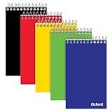 Oxford Spiral Memo Pads, Top Wire Bound, 3 x 5 Inch Pocket Notepad, College Ruled, Assorted Primary Colors, 75 Sheets, 5 Pack (25091)