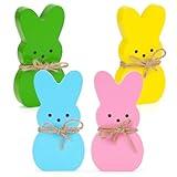 Babycop Easter Décor, 4 Pcs Bunny Table Decorations Wooden Spring Signs for Home, Wood Rabbit Tiered Tray/Mantal Décor for Farmhouse or Office Party Supplies
