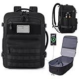 MOZETO TSA Approved Carry On Backpack, Extra Large Tactical Travel Backpack for Men, Airplane Approved Weekender Bag, Water Resistant Lightweight Laptop Daypack for Flight, Black
