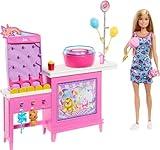 Barbie Mysteries: Beach Detectives Malibu” Doll & Cotton Candy Game Booth Playset with 20 Accessories Including Prizes