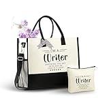 InnoBeta Writer Gifts for Women Canvas Tote Bag, Writer Gifts Tote with Top Zipper Closure and Shoulder Strap for Birthday, Mother's Day, Christmas