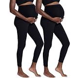 Motherhood Maternity Women's Essential Stretch Full Length Secret Fit Over The Belly Pregnancy Legging, Black/Black 2 Pack, Large