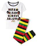 The Children's Place,Girls,Short Sleeve Top and Pants Snug Fit 100% Cotton 2 Piece Pajama Set,Black History,8