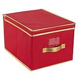 Simplify Holiday Jumbo Storage Box | Christmas Décor Organizer | Good for Seasonal Items | Closet Storage | Collapsible | Lidded | Red
