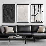Large Framed Black and White Abstract Wall Art for Living Room, 3 Piece Big Modern Canvas Prints Paintings Artwork for Walls, Minimalist Abstract Art Pictures for Hallway, Office Wall Decor 24x36 In