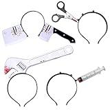 4 Packs Halloween Costume Horror Headbands Rubber Plastic Knife Cleaver and Scissor Through Head Hair Bands Zombie Accessories Headbands for Men Women Teen Makeup Scary Costume Halloween Party Favor