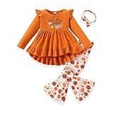 FJLSJSW Toddler Girl Clothes Thanksgiving Day Print Top with Turkey Print Pants Little Girls Winter Outfit Size (5-6T) Yellow