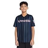 Messi Boys' Lifestyle Short Sleeve Top, Loose-Fit V-Neck Shirt with Logo, Comfortable, Stretch Limo